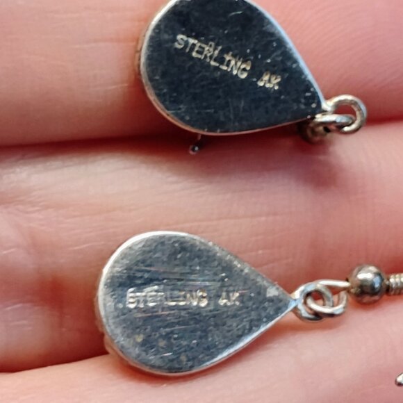 Native Navajo Signed AK Sterling Silver Inlay Opal Dangle Earrings Colorful Irid - Picture 5 of 6